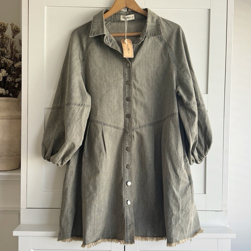 Gray Button-Up Denim dress- Melissa Denim Chambray Stone Gray Shirt Dress